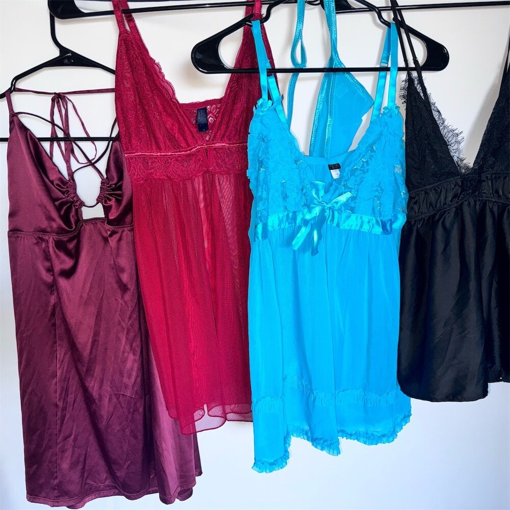 4pc Womens Lingerie Chemise Nightgown Lot Size M Multicolor Sleeveless
